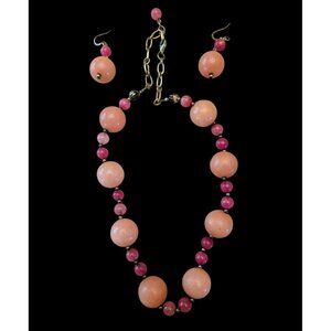 Vintage Angel Skin Coral Necklace and Earring Set